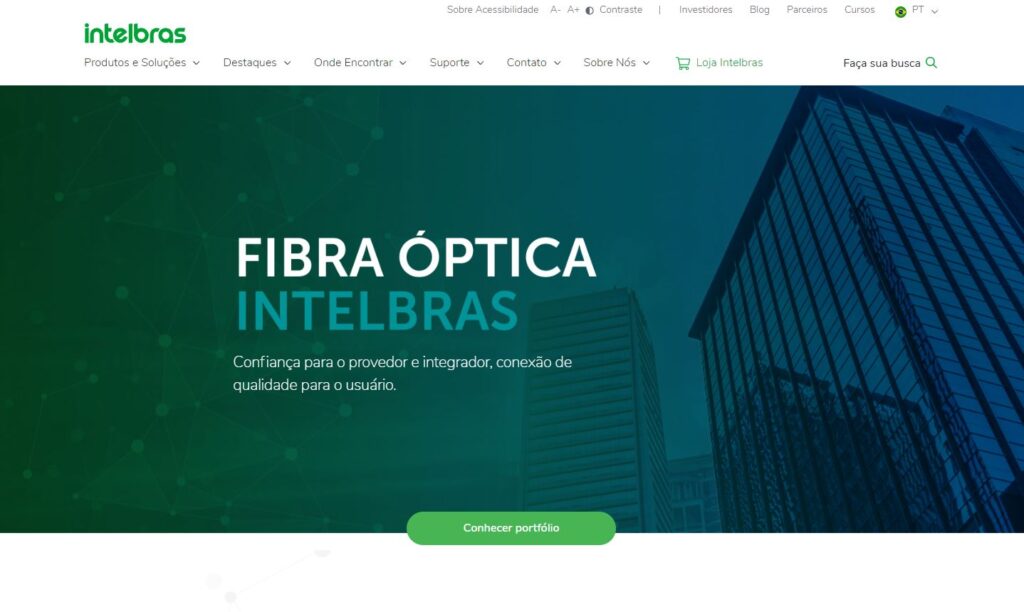 Landing page for technolgy company Intelbras. UX/UI and web developing.