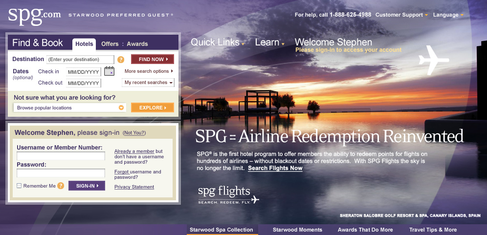 Set of web banners for SPG - Starwood Preferred Guest. UI